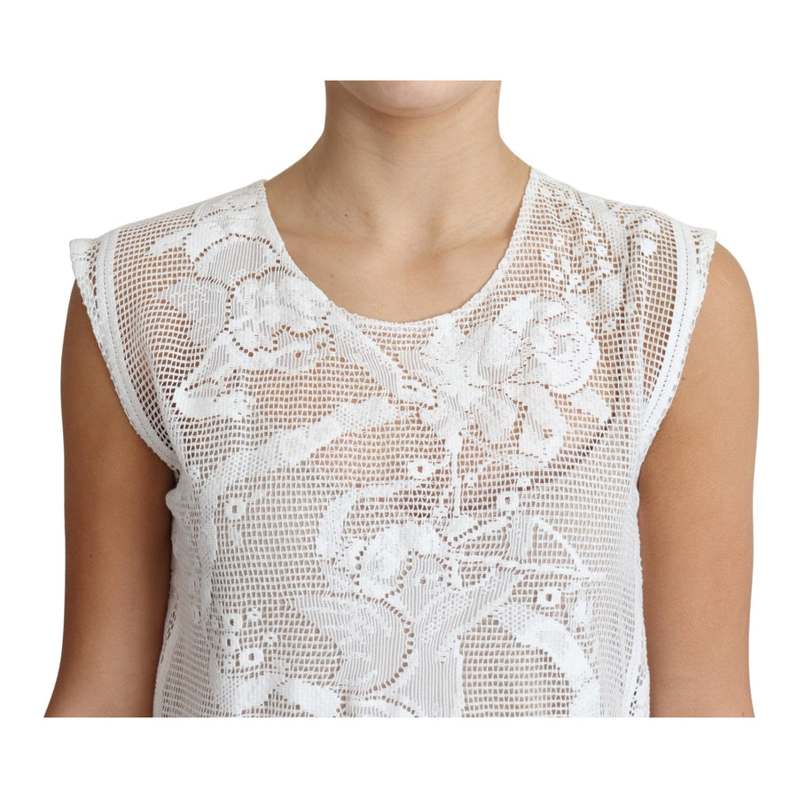 Dolce & Gabbana White Cotton Lace Floral Angel Motif Tank Top - Paris Deluxe