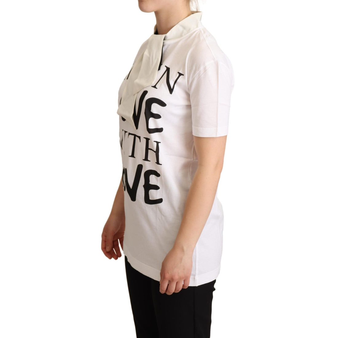 Dolce & Gabbana Chic White Love Motif Silk-Blend Tee