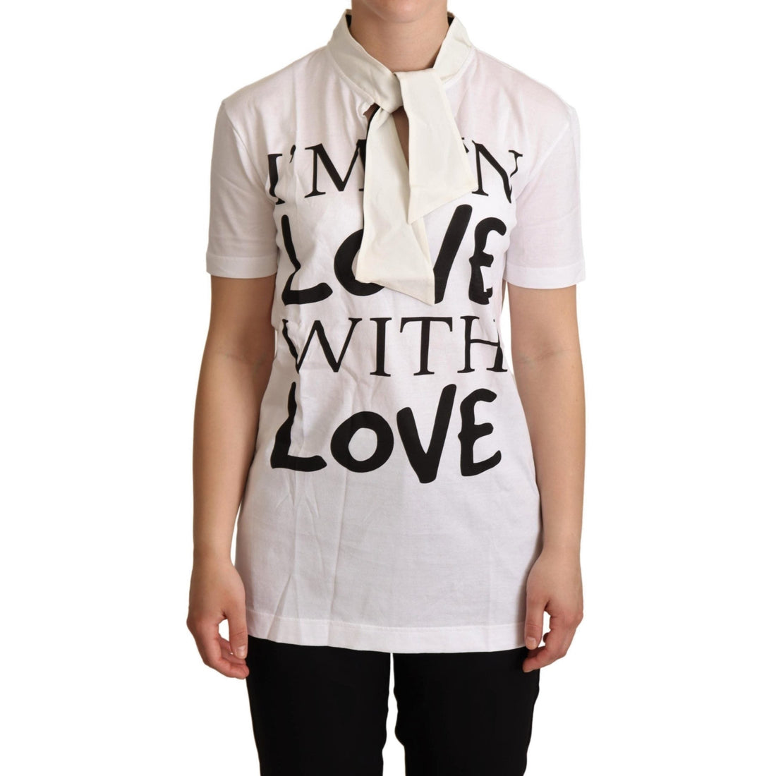 Dolce & Gabbana Chic White Love Motif Silk-Blend Tee