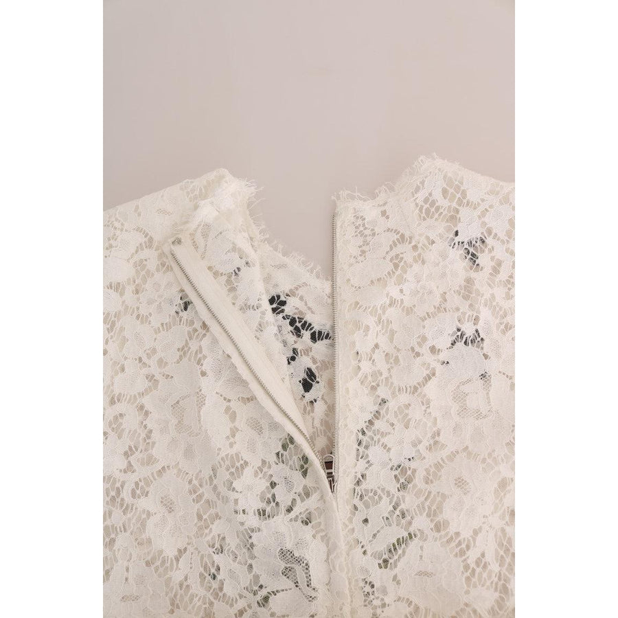 Dolce & Gabbana White Crystal Embellished Lace Blouse - Paris Deluxe