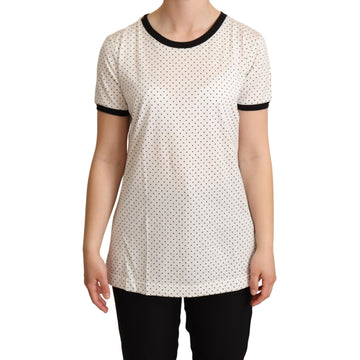 Dolce & Gabbana White Dotted Crewneck Cotton T-shirt - Paris Deluxe