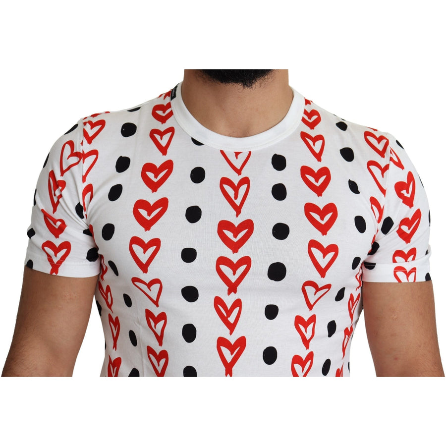 Dolce & Gabbana Chic White Cotton Tee with Heart Print