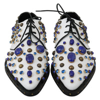 Dolce & Gabbana White Leather Crystals Dress Broque Shoes - Paris Deluxe