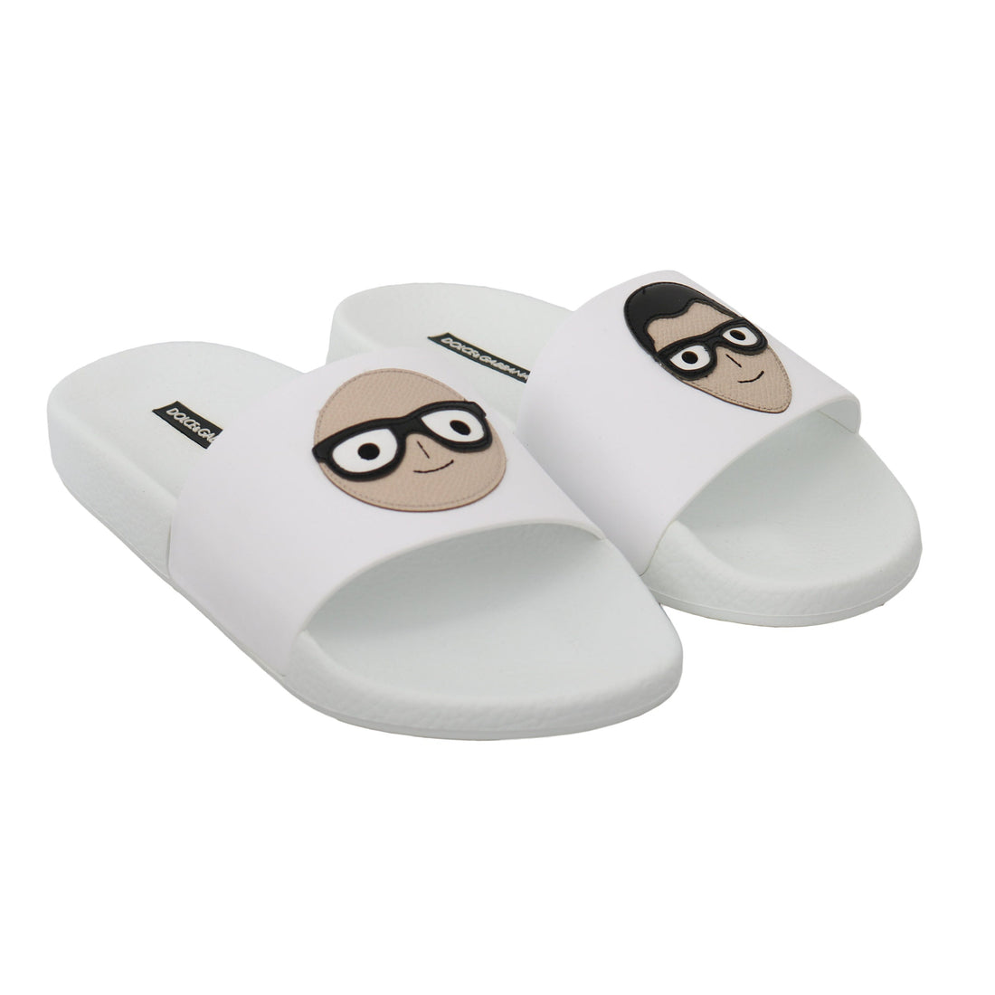 Dolce & Gabbana White Leather #dgfamily Slides Shoes Sandals - Paris Deluxe