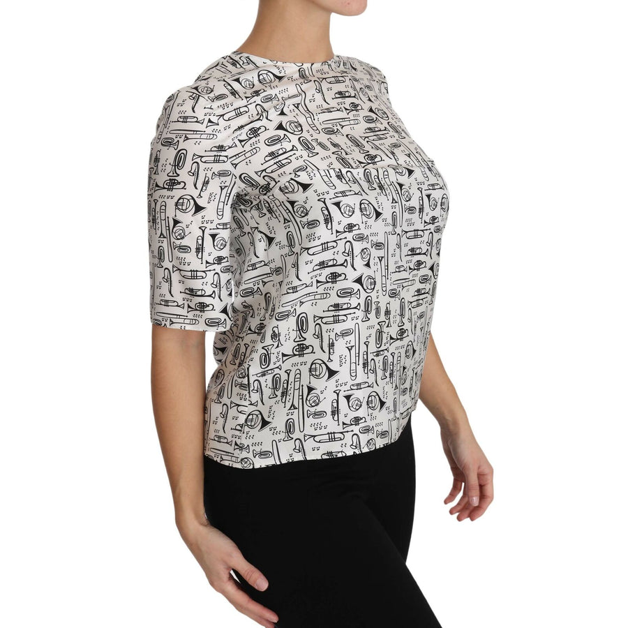 Dolce & Gabbana White Musical Instruments Print Blouse - Paris Deluxe