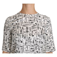 Dolce & Gabbana White Musical Instruments Print Blouse - Paris Deluxe