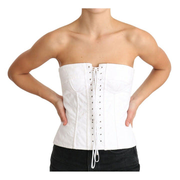 Dolce & Gabbana White PALERMO Bustier Cotton Top Corset - Paris Deluxe