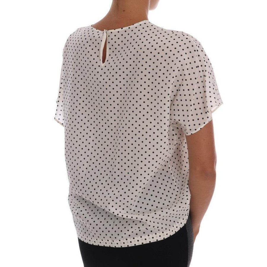 Dolce & Gabbana White Polka Dotted Silk T-shirt Top - Paris Deluxe