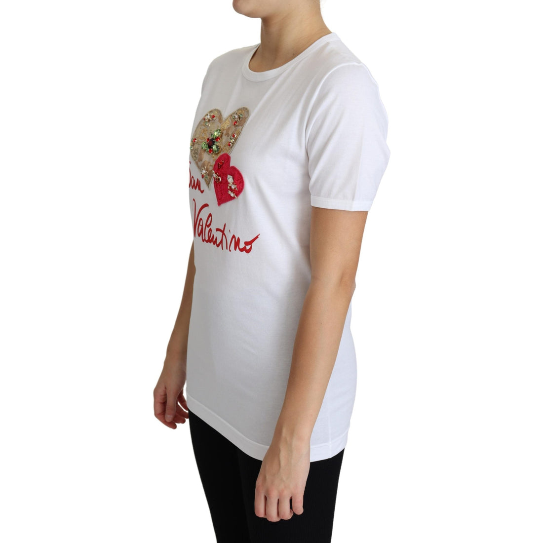 Dolce & Gabbana White San Valentino Heart Crystals T-shirt Top - Paris Deluxe