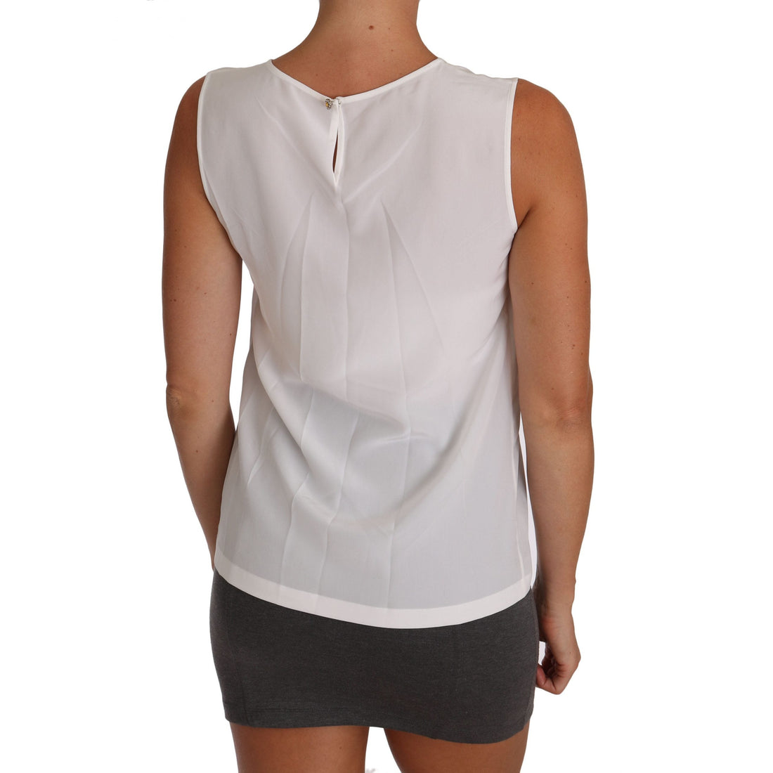 Dolce & Gabbana White Silk A-line Sleeveless Blouse T-Shirt Top - Paris Deluxe