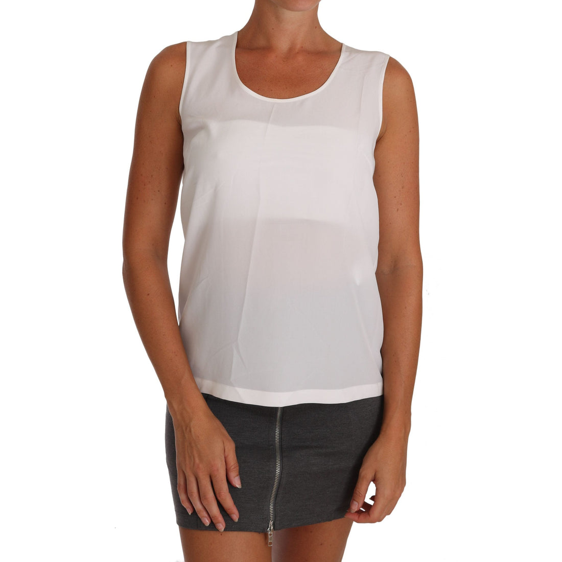 Dolce & Gabbana White Silk A-line Sleeveless Blouse T-Shirt Top - Paris Deluxe