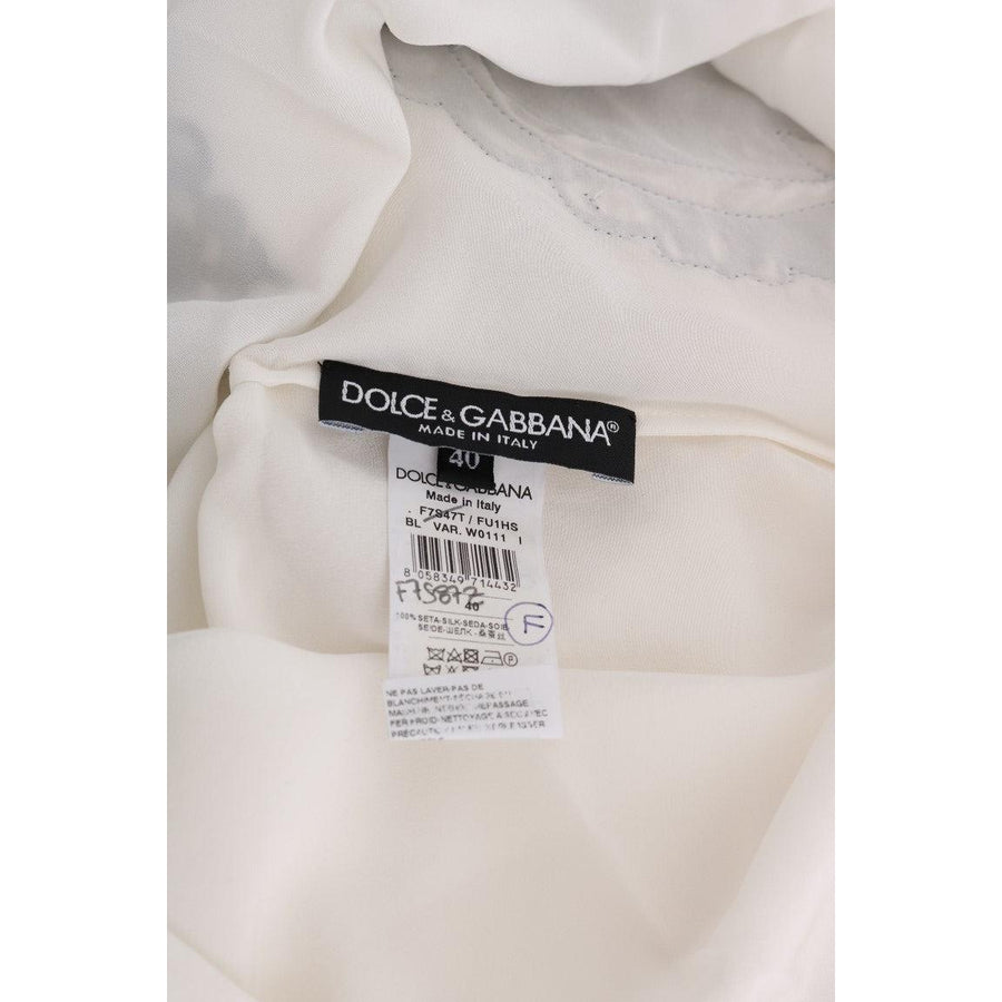 Dolce & Gabbana White Silk Black Frame Blouse - Paris Deluxe