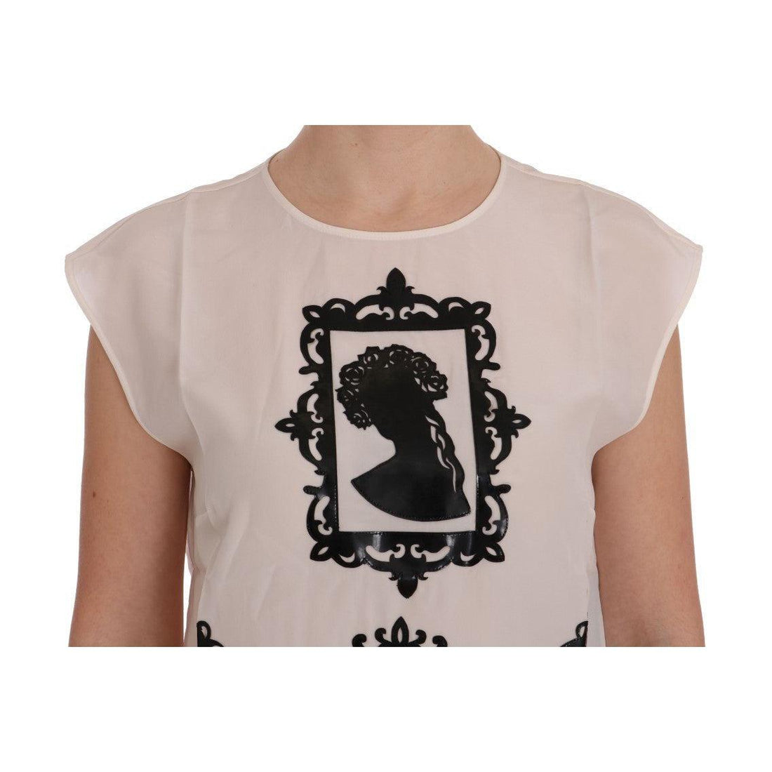 Dolce & Gabbana White Silk Black Frame Blouse - Paris Deluxe