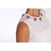 Dolce & Gabbana White Silk Crystal Embellished Fly T-shirt - Paris Deluxe