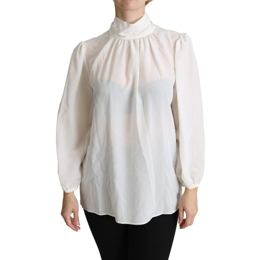 Dolce & Gabbana White Silk Pussy Bow Long Sleeved Top Blouse - Paris Deluxe