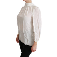 Dolce & Gabbana White Turtle Neck Blouse Shirt Silk Top - Paris Deluxe