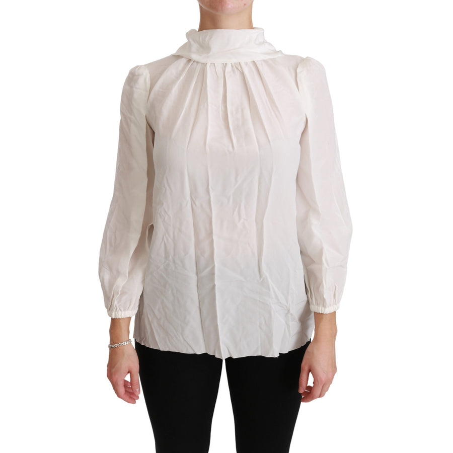 Dolce & Gabbana White Turtle Neck Blouse Shirt Silk Top - Paris Deluxe