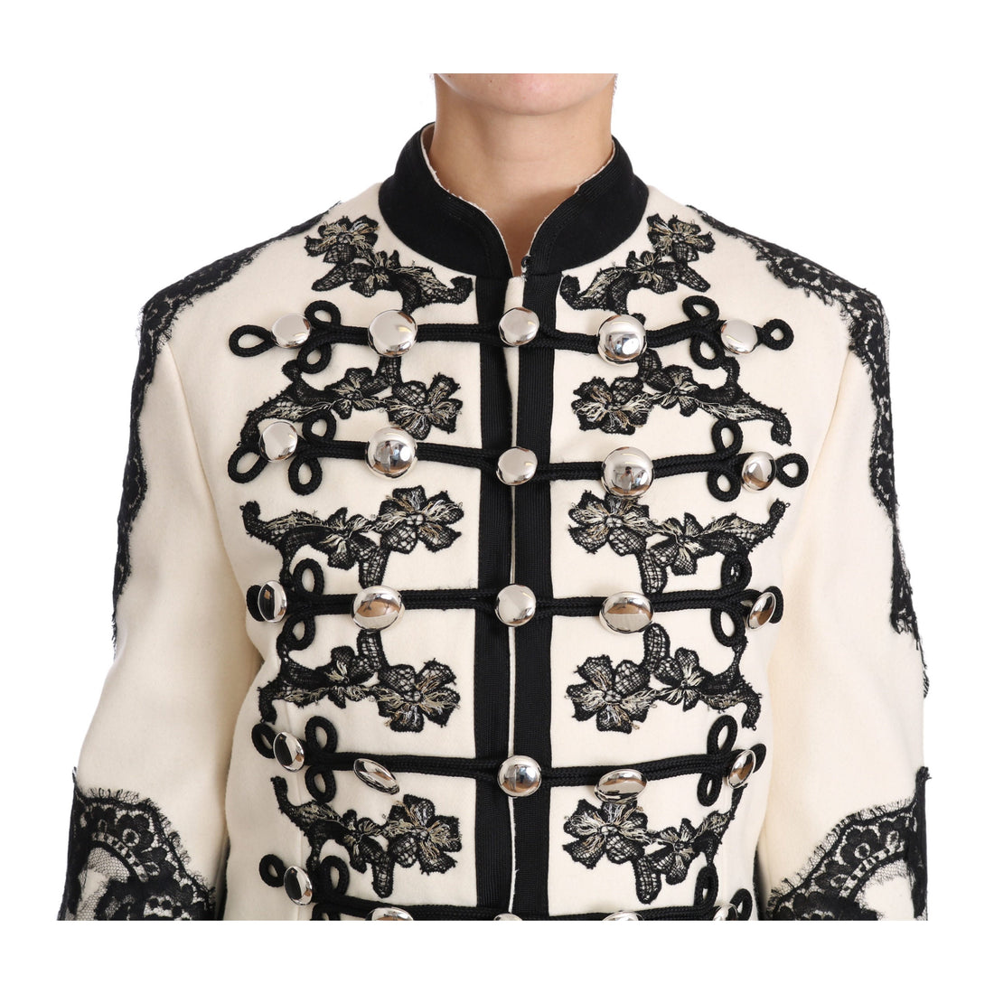 Dolce & Gabbana White Wool Black Floral Baroque Jacket - Paris Deluxe