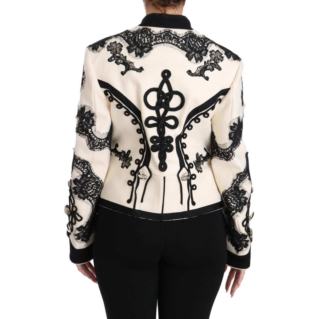 Dolce & Gabbana White Wool Black Floral Baroque Jacket - Paris Deluxe