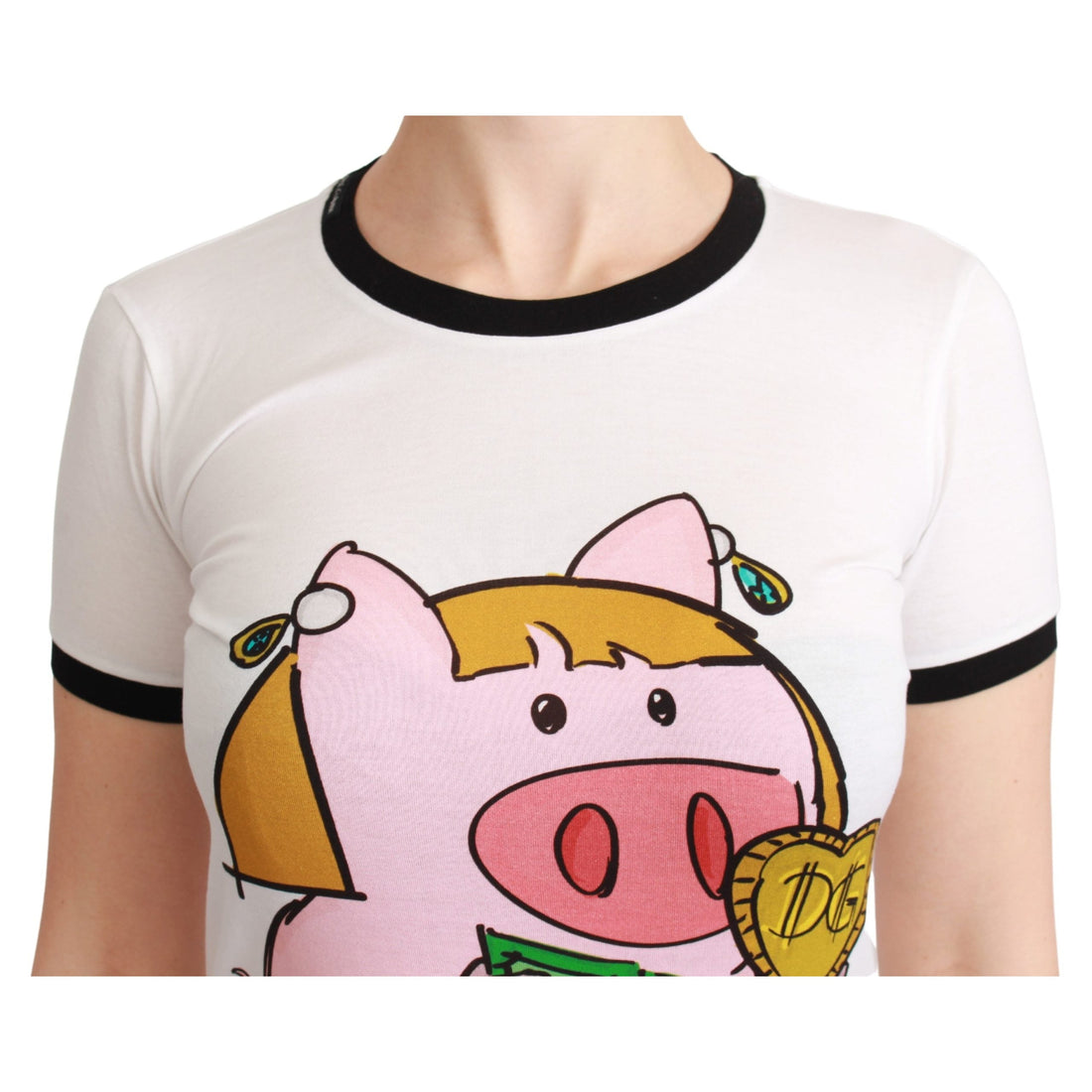 Dolce & Gabbana White YEAR OF THE PIG Top Cotton T-shirt - Paris Deluxe