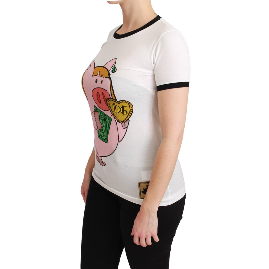 Dolce & Gabbana White YEAR OF THE PIG Top Cotton T-shirt - Paris Deluxe