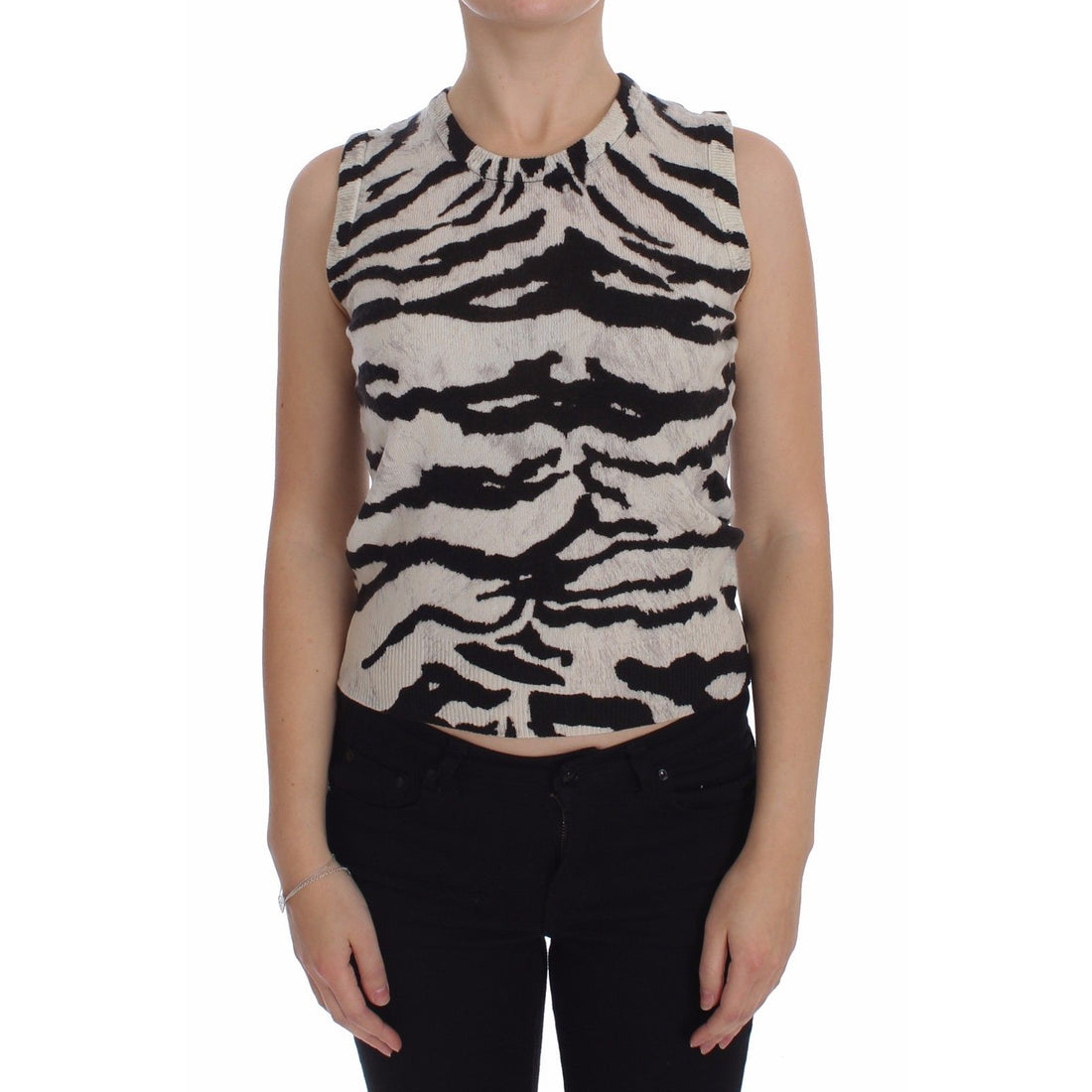 Dolce & Gabbana Zebra 100% Cashmere Knit Top Vest Tank Top - Paris Deluxe