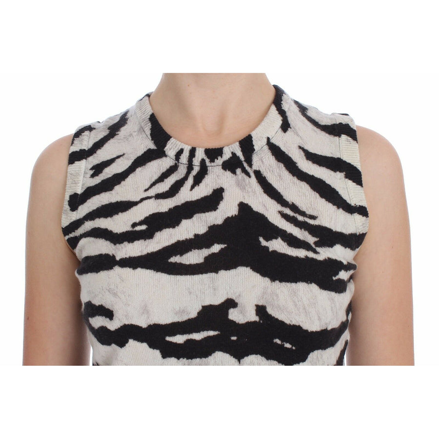 Dolce & Gabbana Zebra 100% Cashmere Knit Top Vest Tank Top - Paris Deluxe