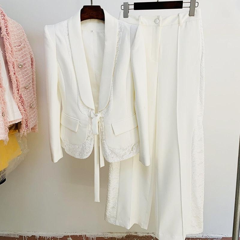 Ensemble Deux Pièces Léger Satin Blanc Coupe Évasée - Paris Deluxe