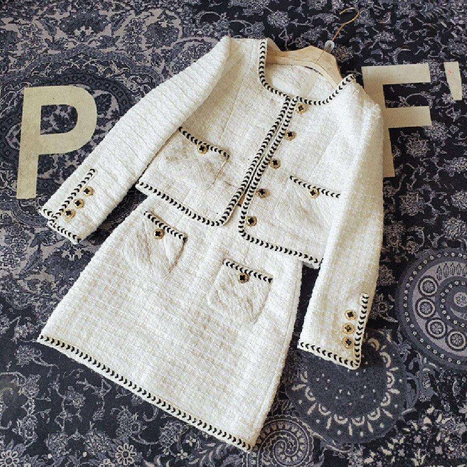 Ensemble Deux Pièces Tweed Vert Mini Jupe Taille Haute Look Paris - Paris Deluxe
