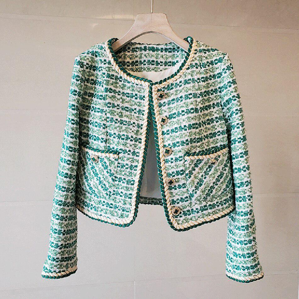 Ensemble Deux Pièces Tweed Vert Mini Jupe Taille Haute Look Paris - Paris Deluxe