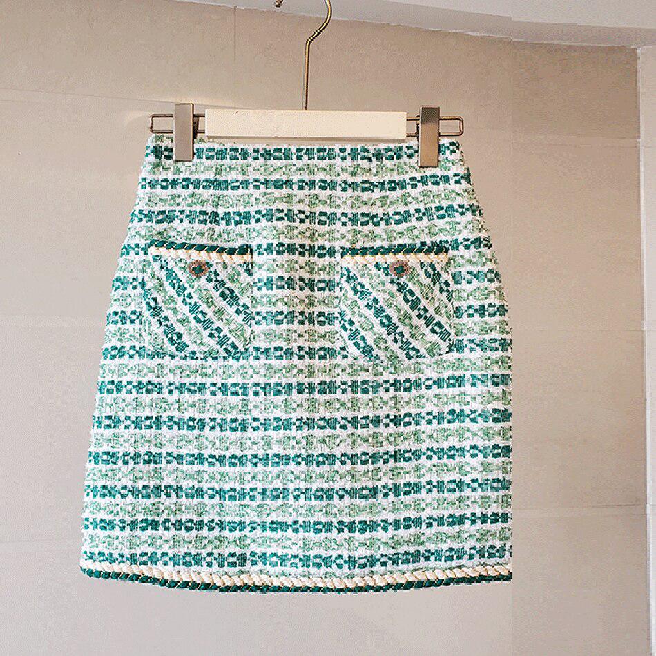 Ensemble Deux Pièces Tweed Vert Mini Jupe Taille Haute Look Paris - Paris Deluxe