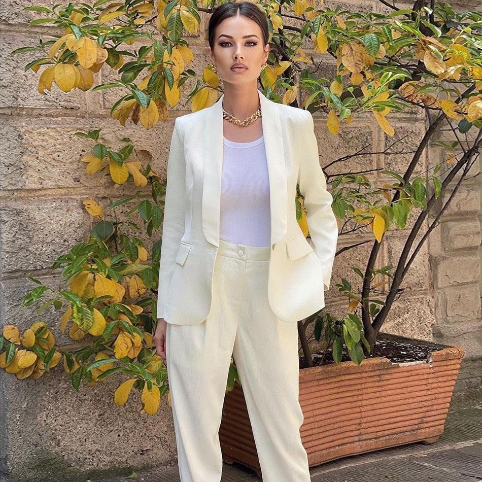Ensemble Tailleur Deux Pièces Blanc Cassé Coupe Regular - Paris Deluxe