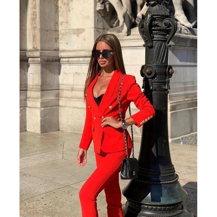 Ensemble Tailleur Deux Pièces Rouge - Paris Deluxe