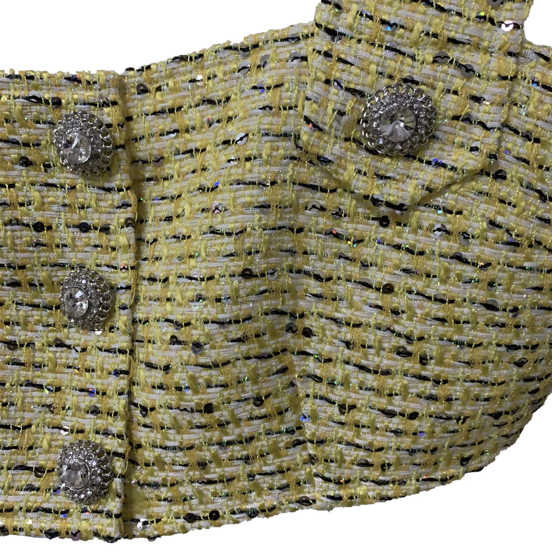Ensemble Trois Pièces Tweed Jaune Boutons Crystal - Paris Deluxe