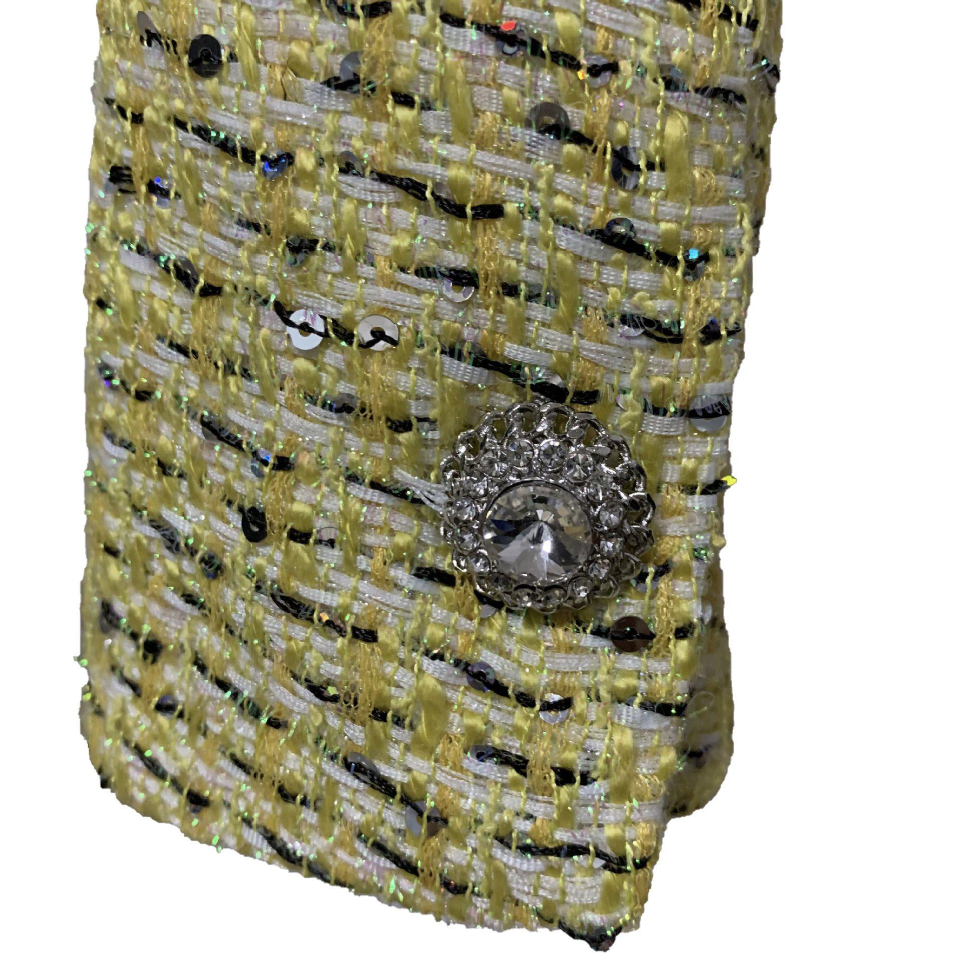 Ensemble Trois Pièces Tweed Jaune Boutons Crystal - Paris Deluxe