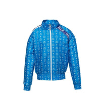 MCM Women's Blue Nylon Bomber Jacket White Logo Print