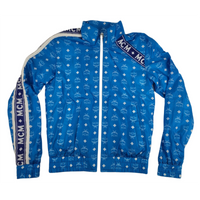 MCM Women's Blue Nylon Bomber Jacket White Logo Print