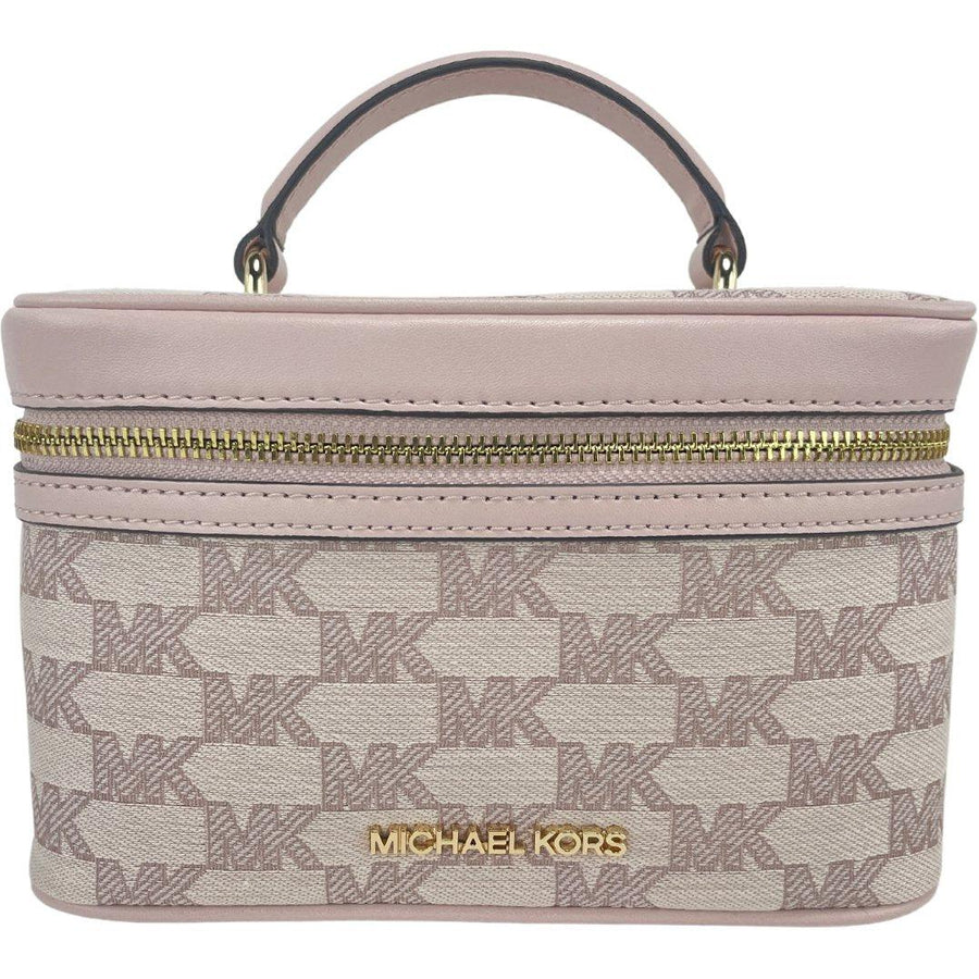 Michael Kors Jet Set Medium Powder Blush Jacquard Canvas Zip Trunk Cro Paris Deluxe