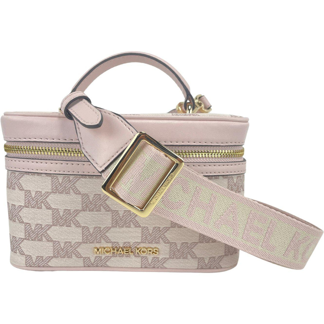 Michael Kors Jet Set Medium Powder Blush Jacquard Canvas Zip Trunk Crossbody Bag