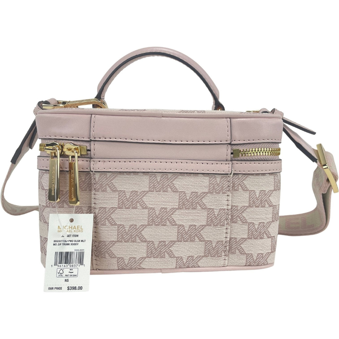 Michael Kors Jet Set Medium Powder Blush Jacquard Canvas Zip Trunk Crossbody Bag