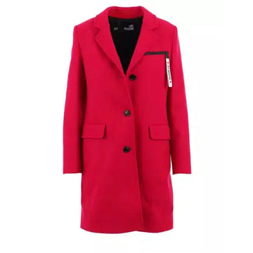 Love Moschino Chic Pink Woolen Coat with Logo Details