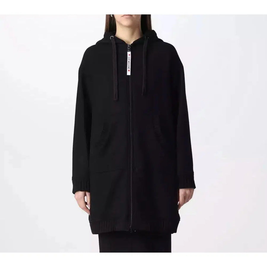 Love Moschino Elegant Black Wool Coat with Logo Detail