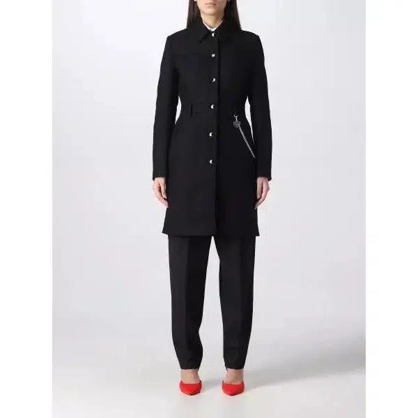 Love Moschino Elegant Black Wool Coat with Silver Chain Detail