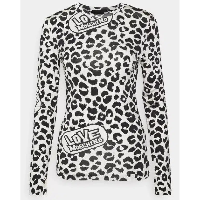 Love Moschino Chic Leopard Print Logo Crewneck Sweater