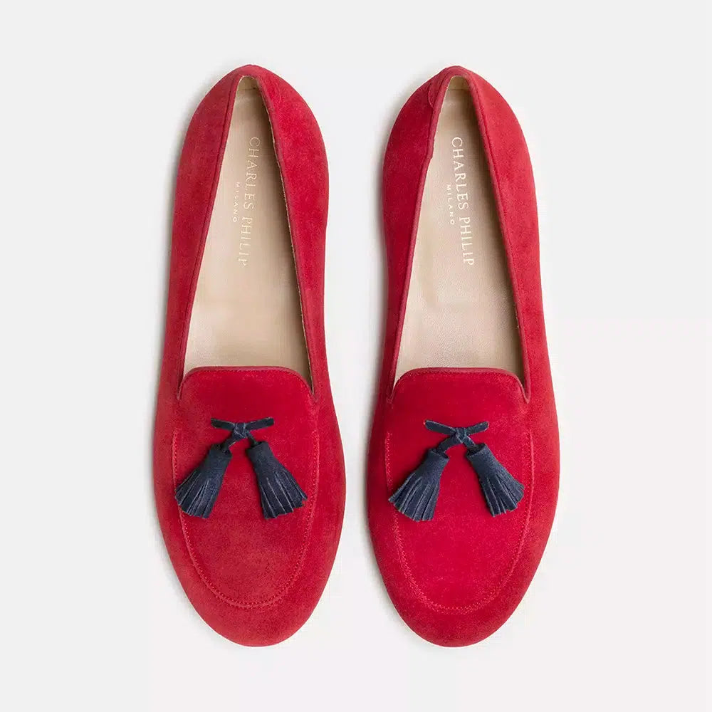 Charles Philip Elegant Suede Leather Moccasins with Tassel Detail