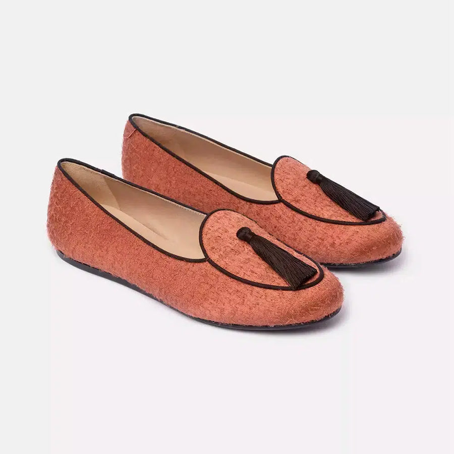 Charles Philip Velvet Tassel Moccasins in Vivid Orange