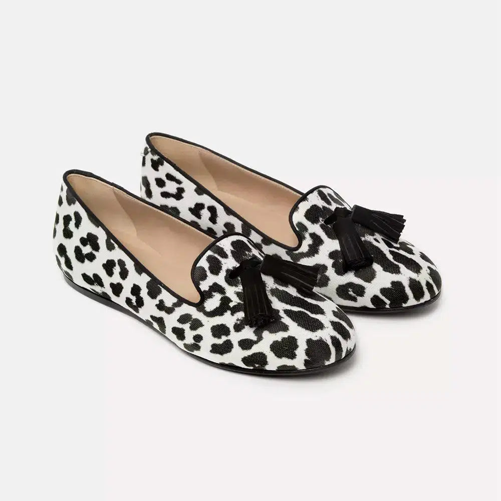 Charles Philip Elegant Silk Leopard Print Loafers