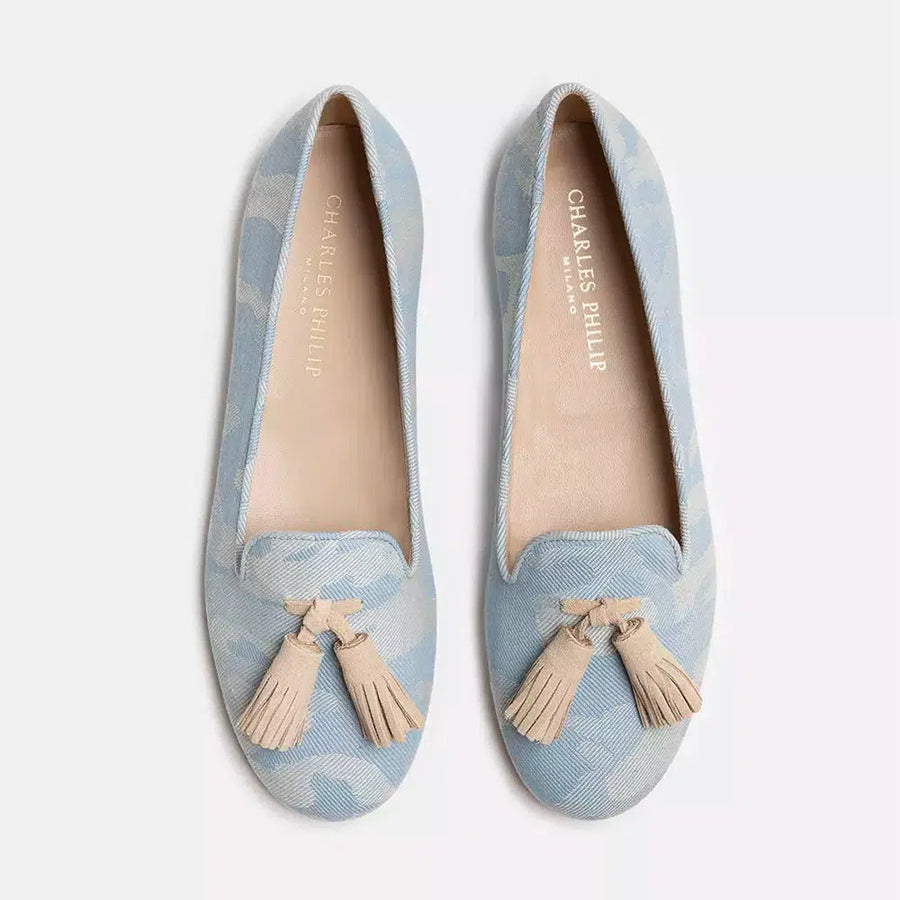 Charles Philip Elegant Light Blue Camouflage Loafers