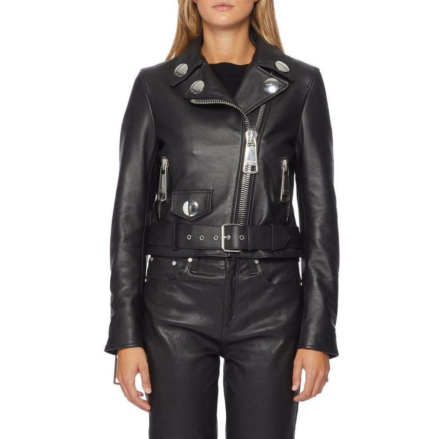 Moschino Couture Chic Asymmetric Leather Biker Jacket