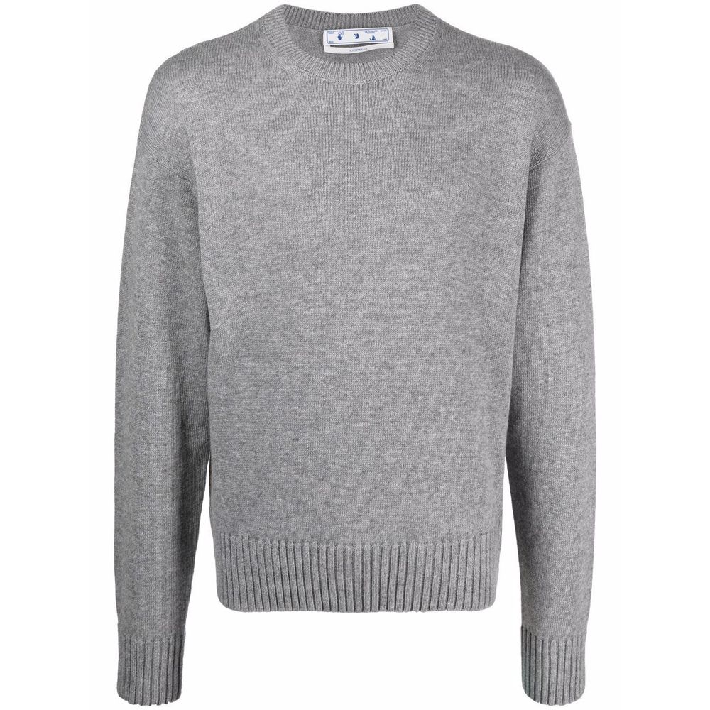 Off-White Elegant Gray Wool Sweater for Men